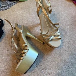 gold pleaser stiletto strappy heels open toe sandals platform